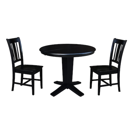 International Concepts 36 in. Solid Wood Round Extension Dining Table with 2 Chairs in Black K46-36RXT-23B-C10-2